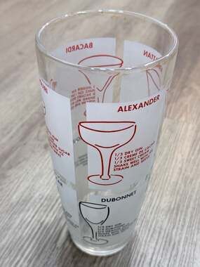 Vintage Mid-Century Glass Cocktail Shaker with Printed Drink Recipes